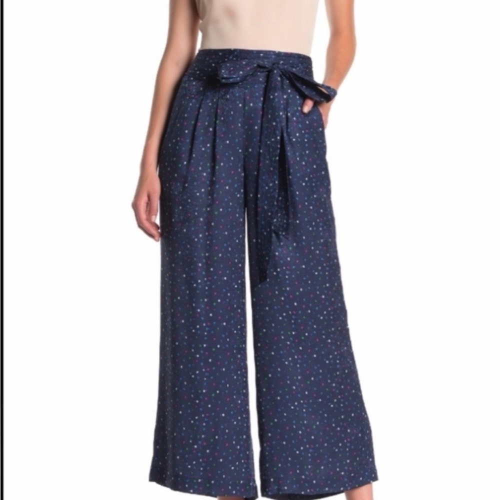 Rebecca Taylor Navy Polka Dot Wide-Leg Pants